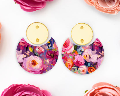 Painted Flowers Circle Drop Earrings Blanks