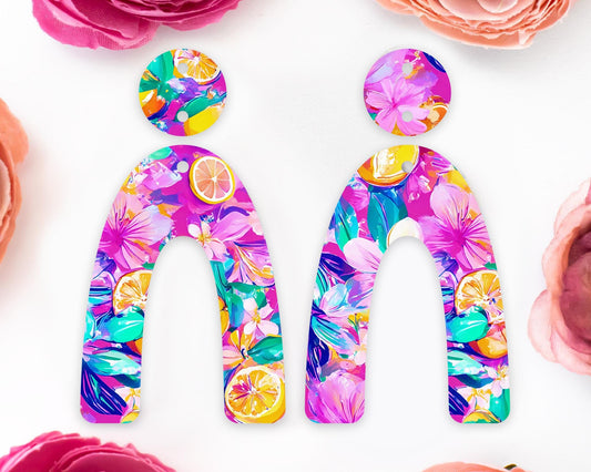 Tropical Flowers & Lemon Arch Earrings Blanks