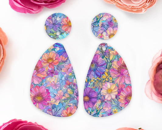 Pastel Watercolor Flowers Teardrop Earrings Blanks