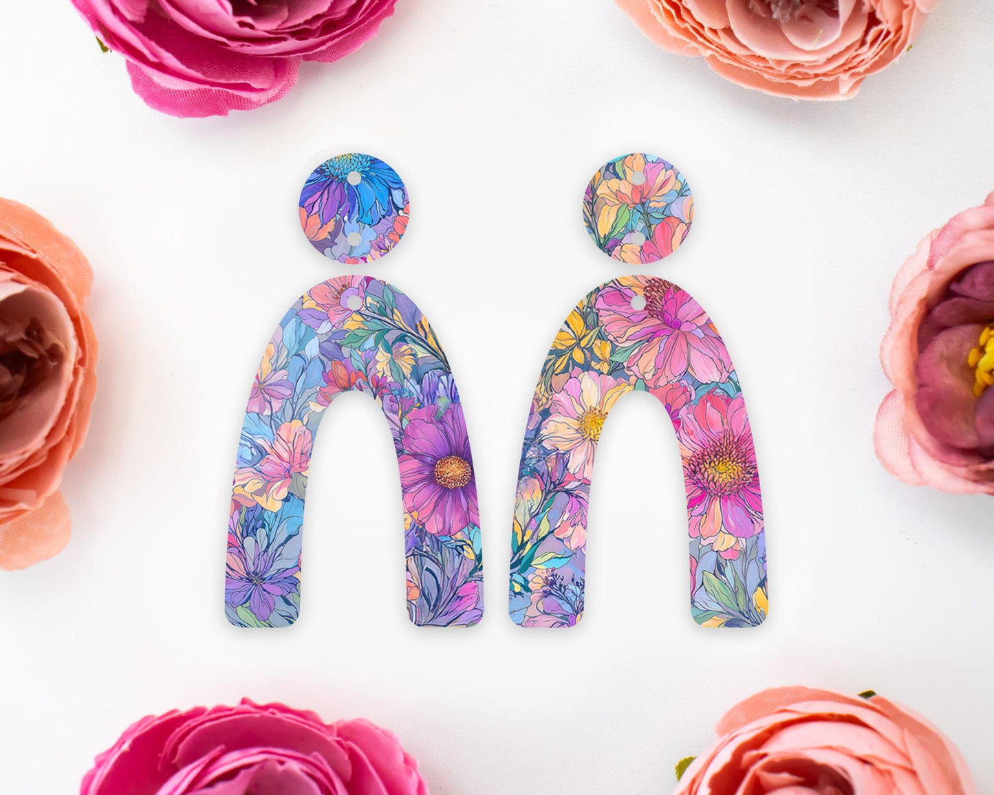 Pastel Watercolor Flowers Arch Earrings Blanks