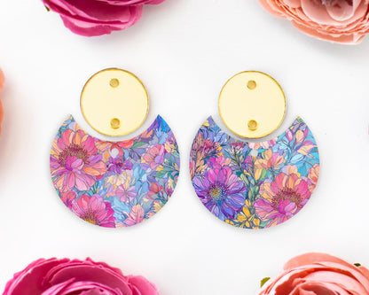 Pastel Watercolor Flowers Circle Drop Earrings Blanks