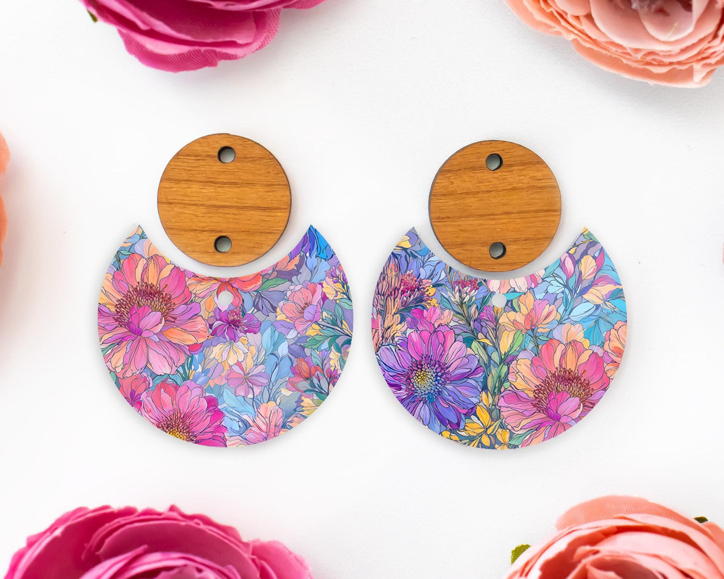 Pastel Watercolor Flowers Circle Drop Earrings Blanks