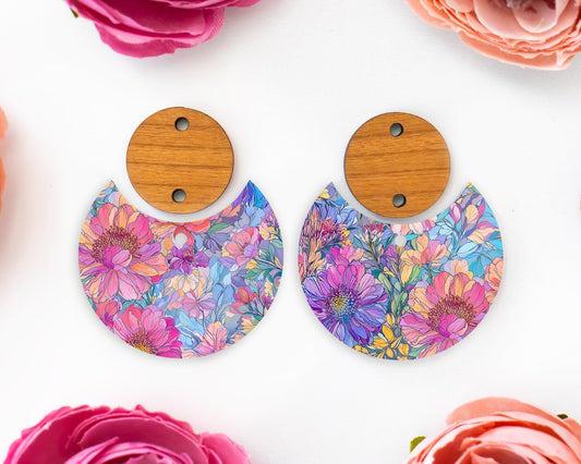 Pastel Watercolor Flowers Circle Drop Earrings Blanks