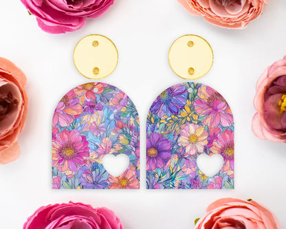 Pastel Watercolor Flowers Heart Arch Earrings Blanks