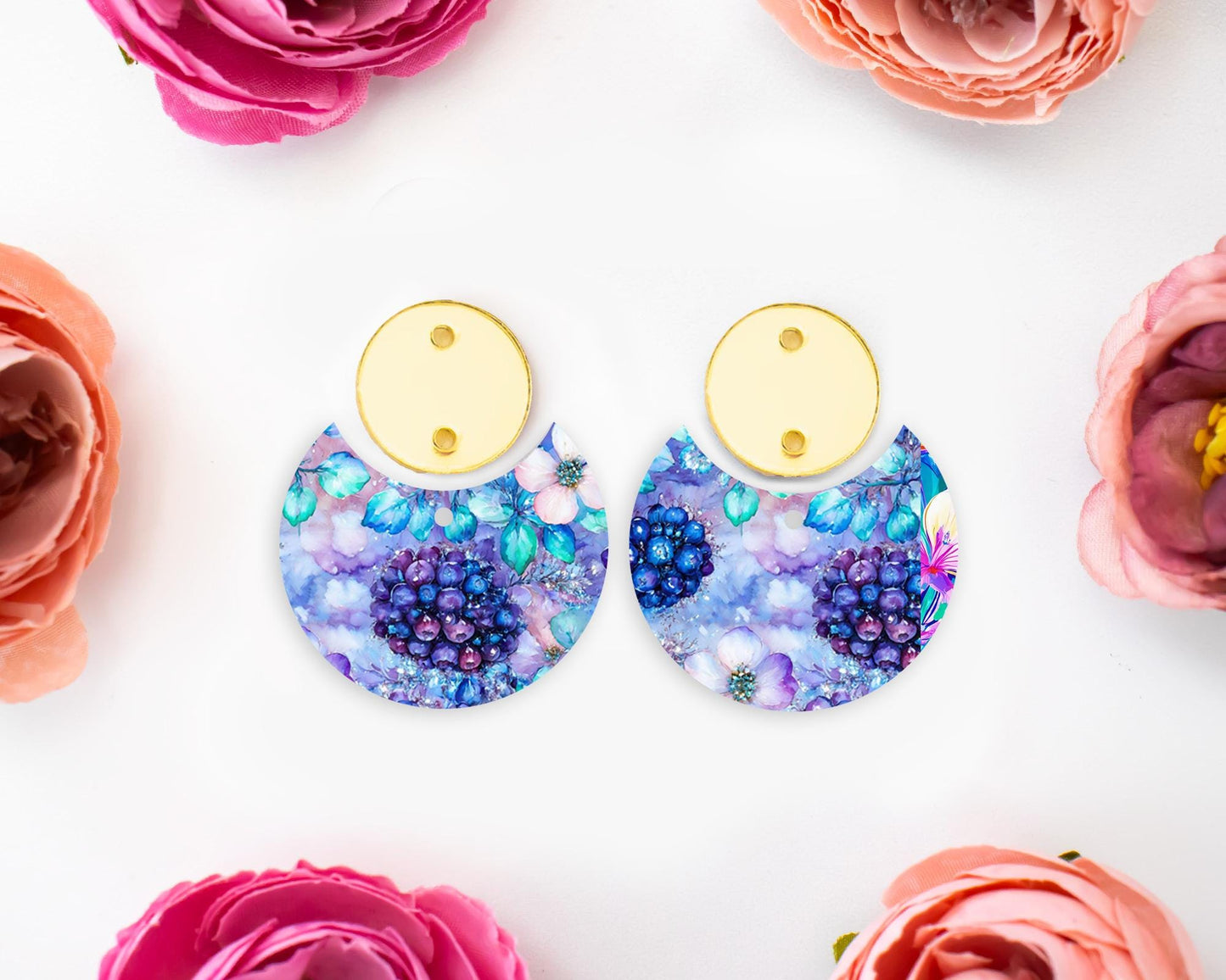 Berries & Flowers Circle Drop Earrings Blanks