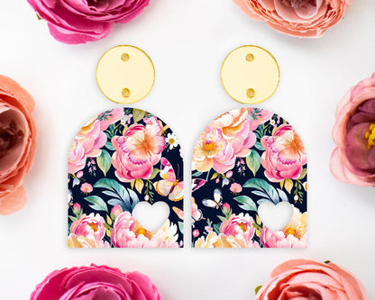 Watercolor Flowers Heart Arch Earrings Blanks