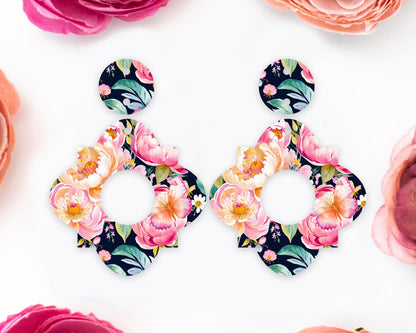 Watercolor Flowers Geometric Earrings Blanks