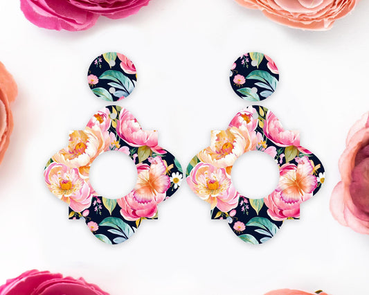 Watercolor Flowers Geometric Earrings Blanks