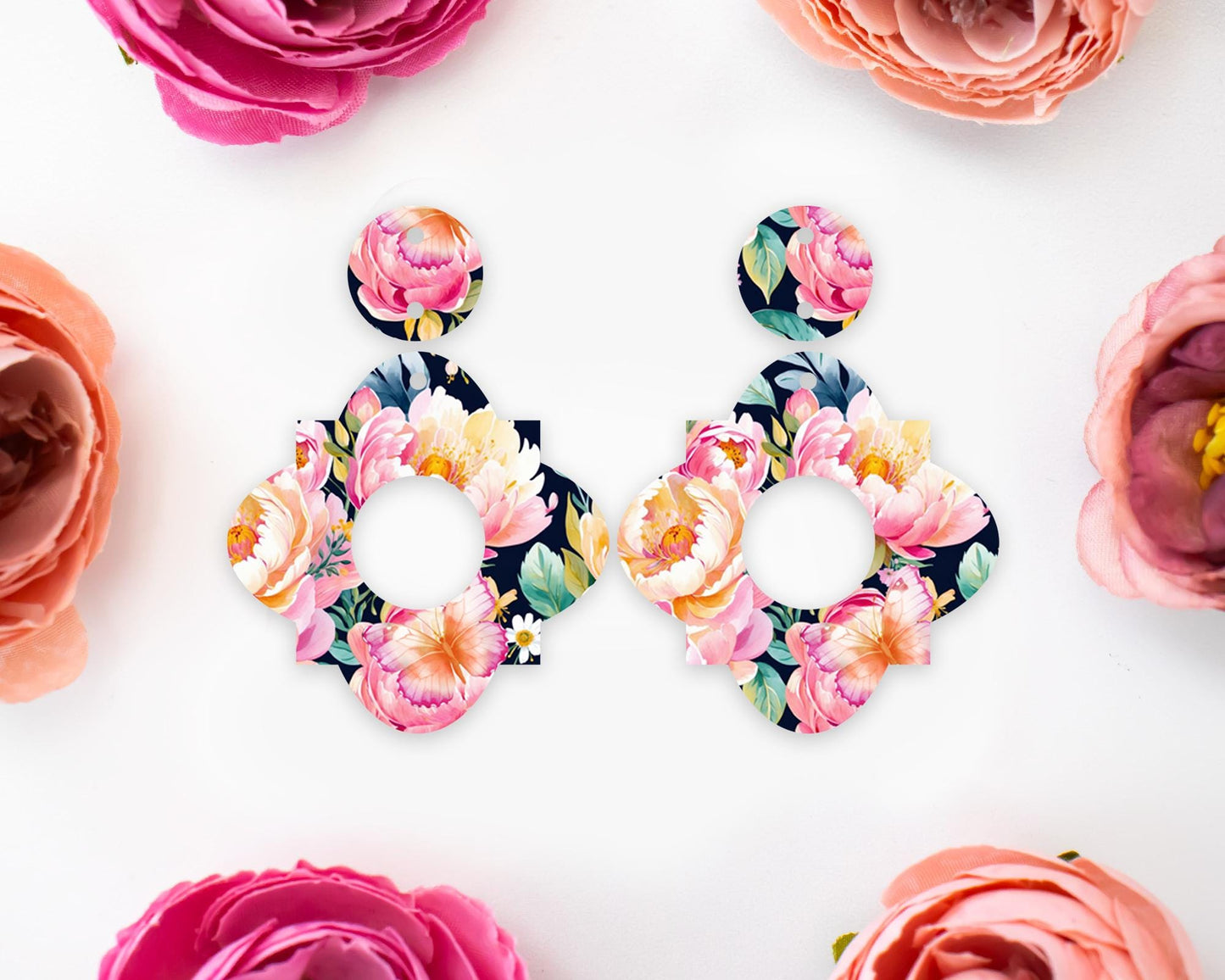 Watercolor Flowers Geometric Earrings Blanks