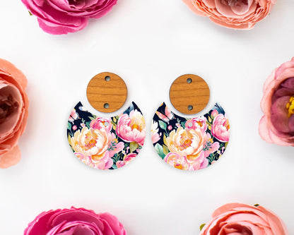 Watercolor Flowers Circle Drop Earrings Blanks