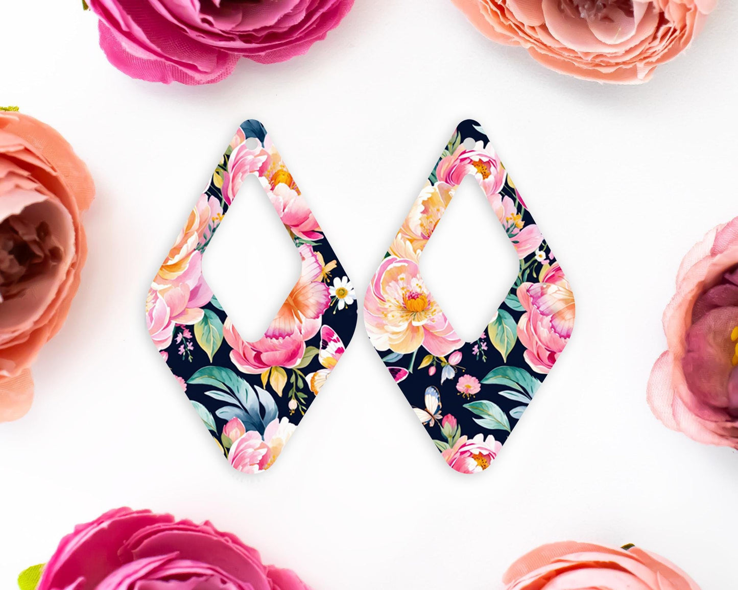 Watercolor Flowers Teardrop Earrings Blanks