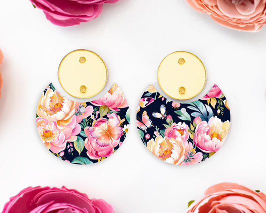 Watercolor Flowers Circle Drop Earrings Blanks