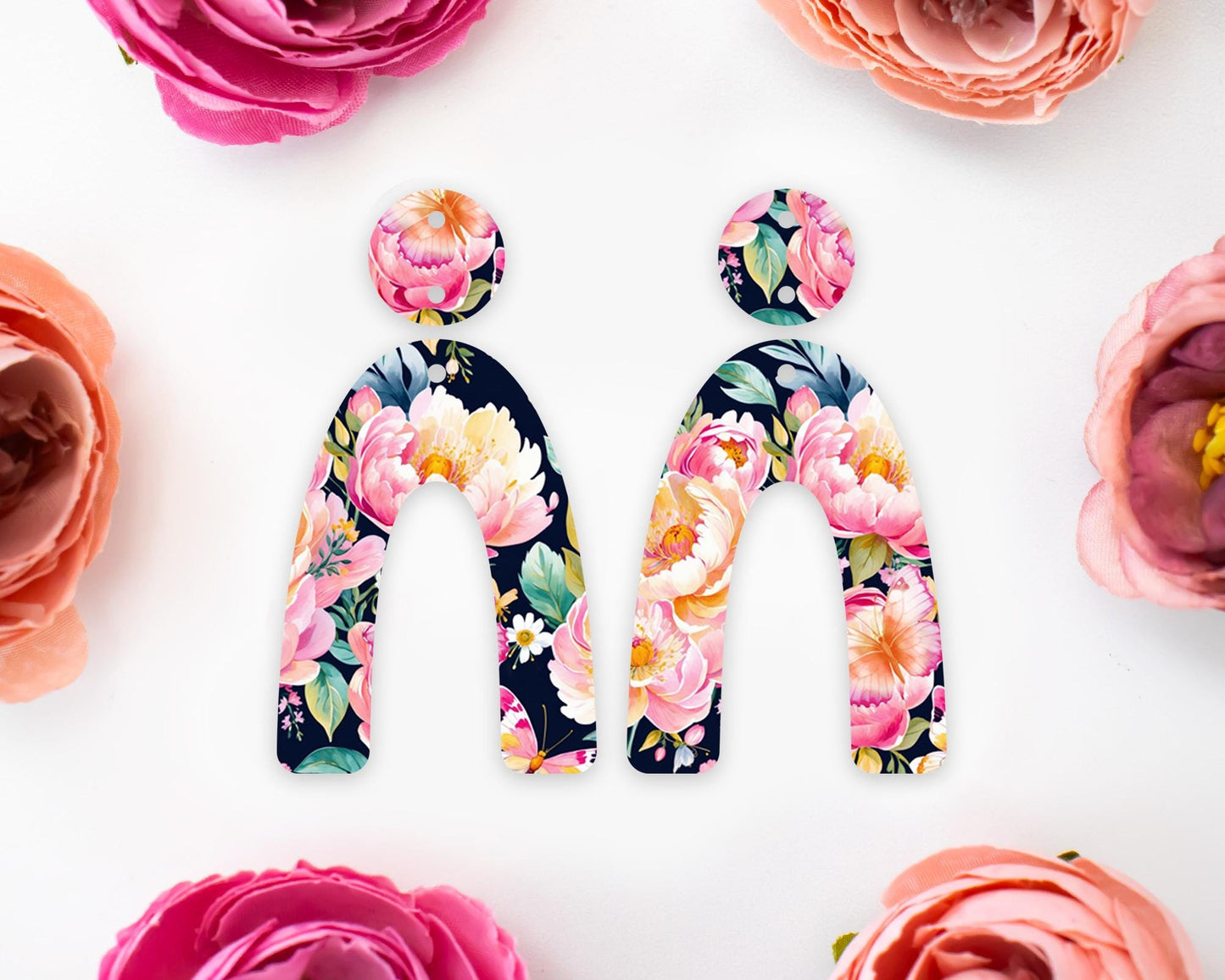 Watercolor Flowers Arch Earrings Blanks