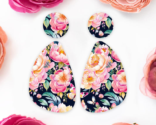 Watercolor Flowers Teardrop Earrings Blanks