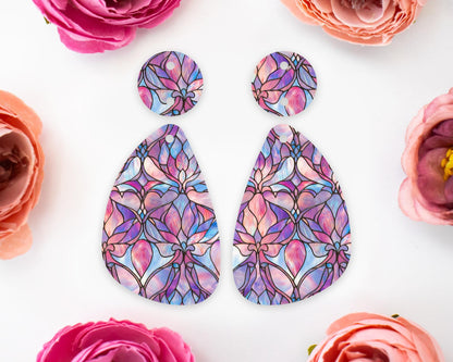 Pastel Stained Glass Pattern Teardrop Earrings Blanks