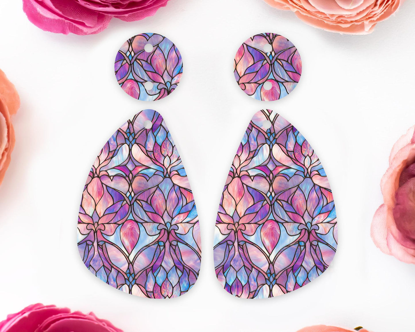 Pastel Stained Glass Pattern Teardrop Earrings Blanks