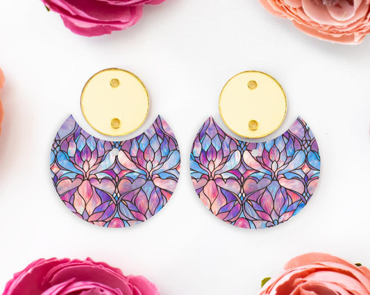 Pastel Stained Glass Circle Drop Earrings Blanks