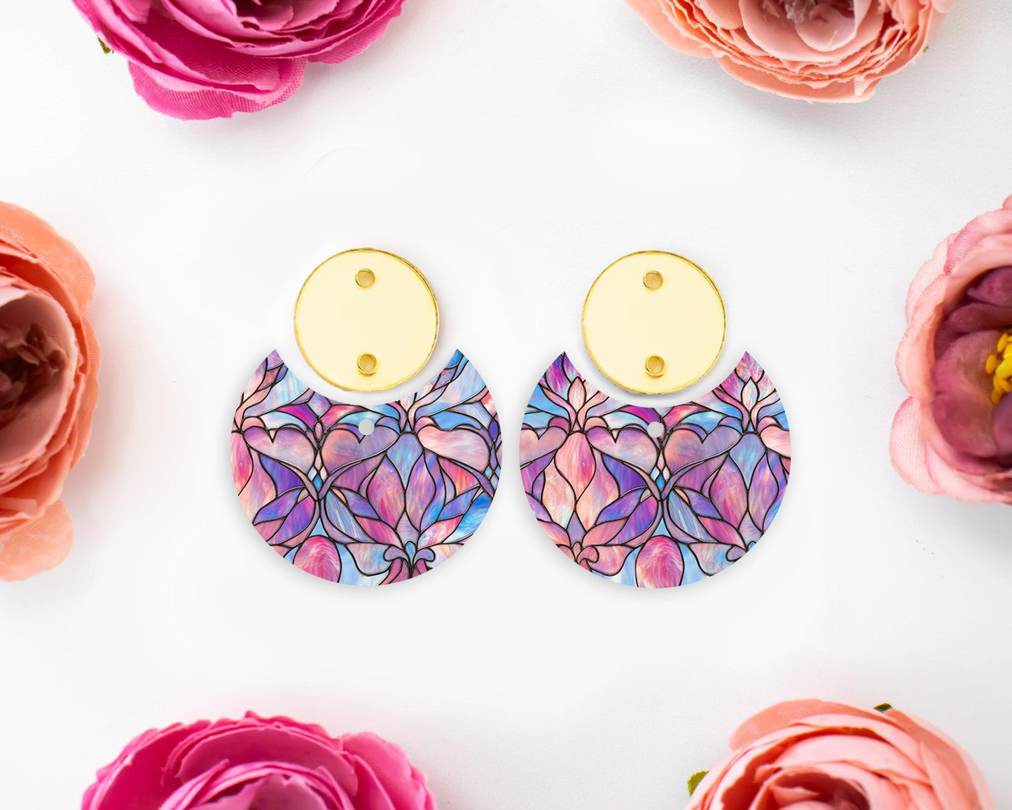 Pastel Stained Glass Circle Drop Earrings Blanks