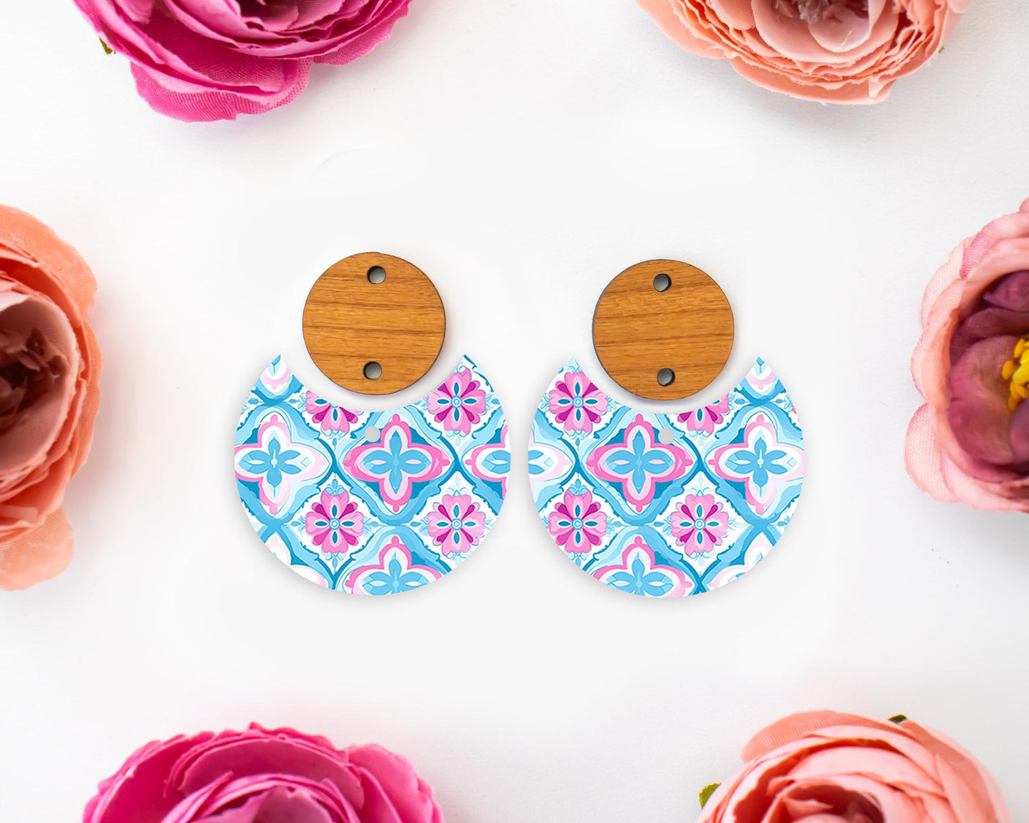 Italian Blue Tile Circle Drop Earrings Blanks