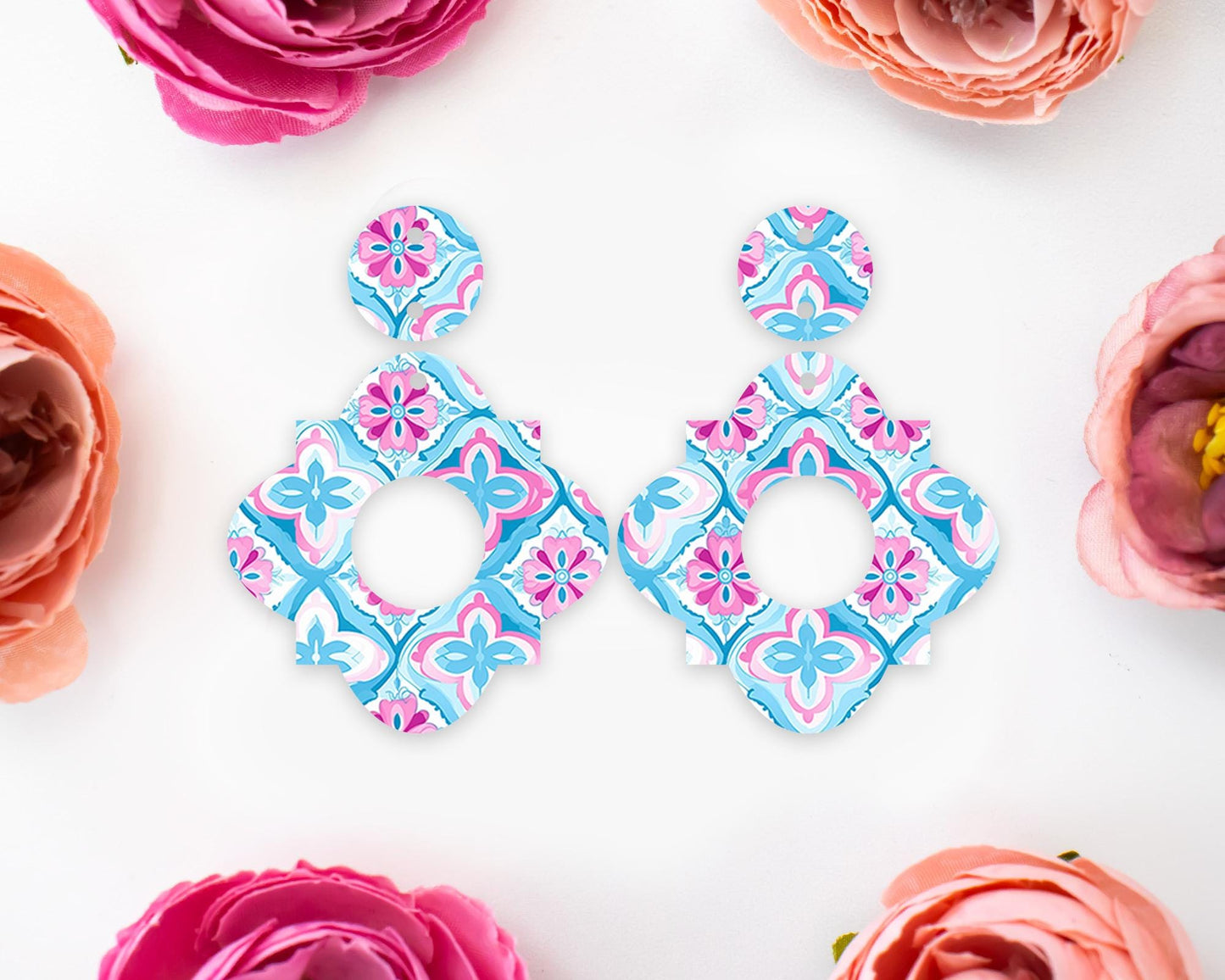 Italian Blue Tile Geometric Earrings Blanks