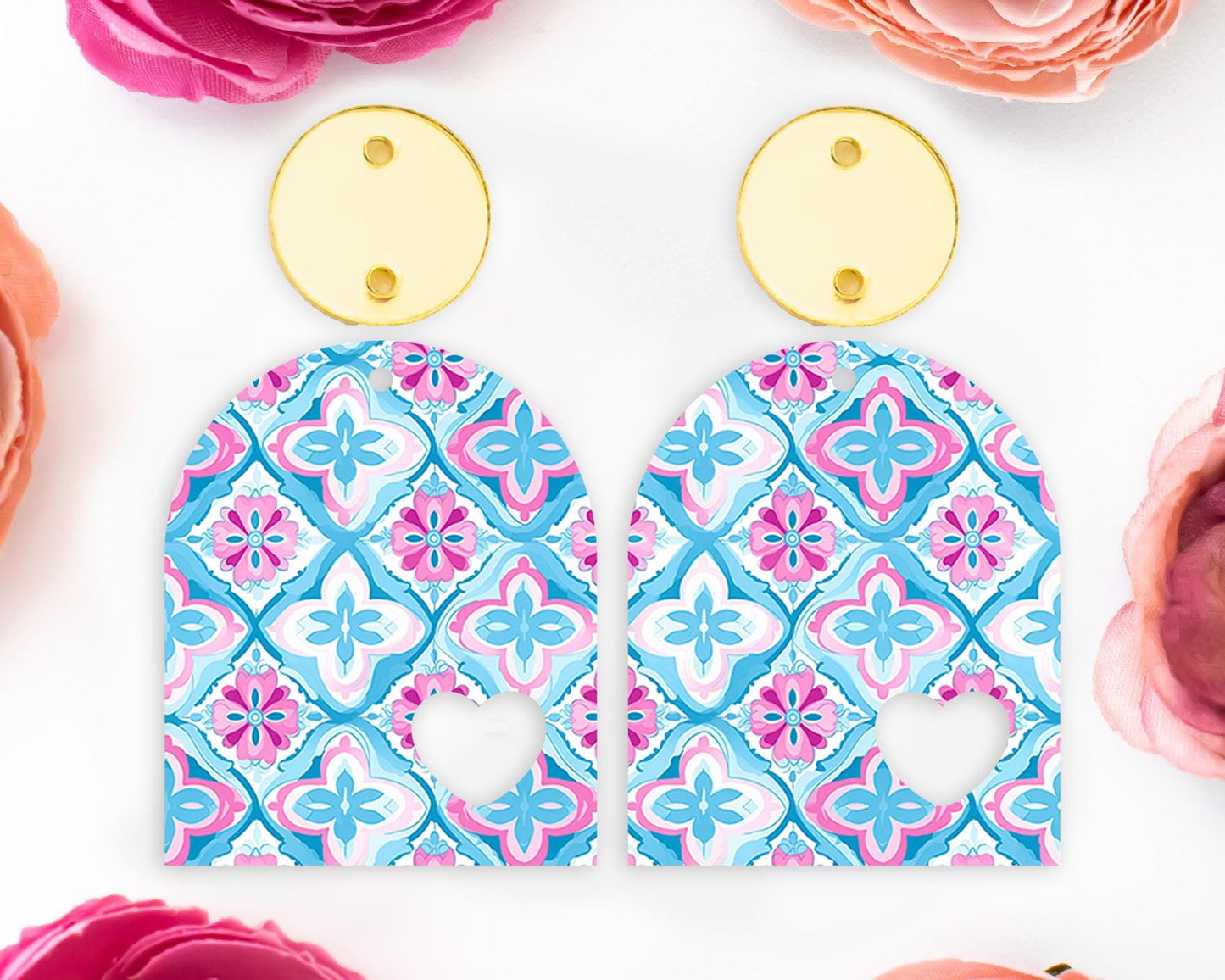 Italian Blue Tile Arch Earrings Blanks