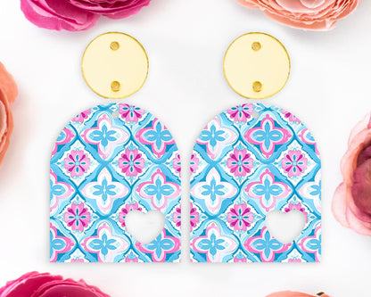 Italian Blue Tile Arch Earrings Blanks