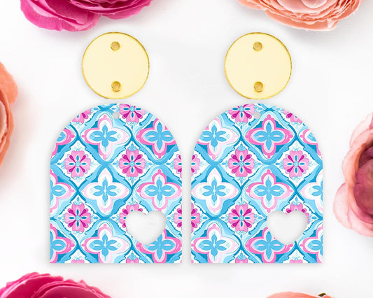 Italian Blue Tile Arch Earrings Blanks