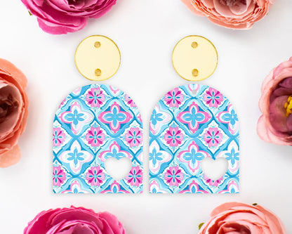 Italian Blue Tile Arch Earrings Blanks