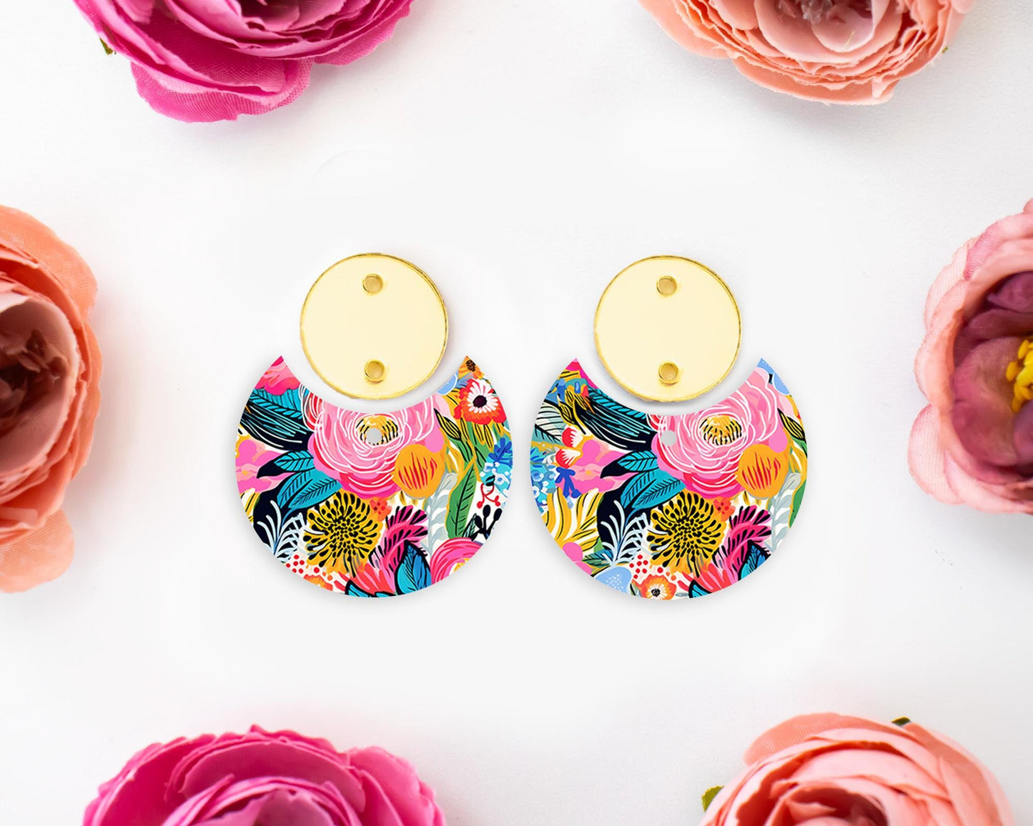 Bright Flowers Circle Drop Earrings Blanks
