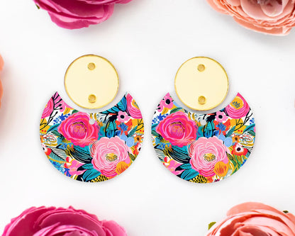 Bright Flowers Circle Drop Earrings Blanks
