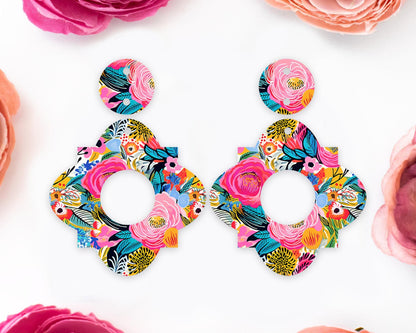 Geometric Bright Flowers Earrings Blanks