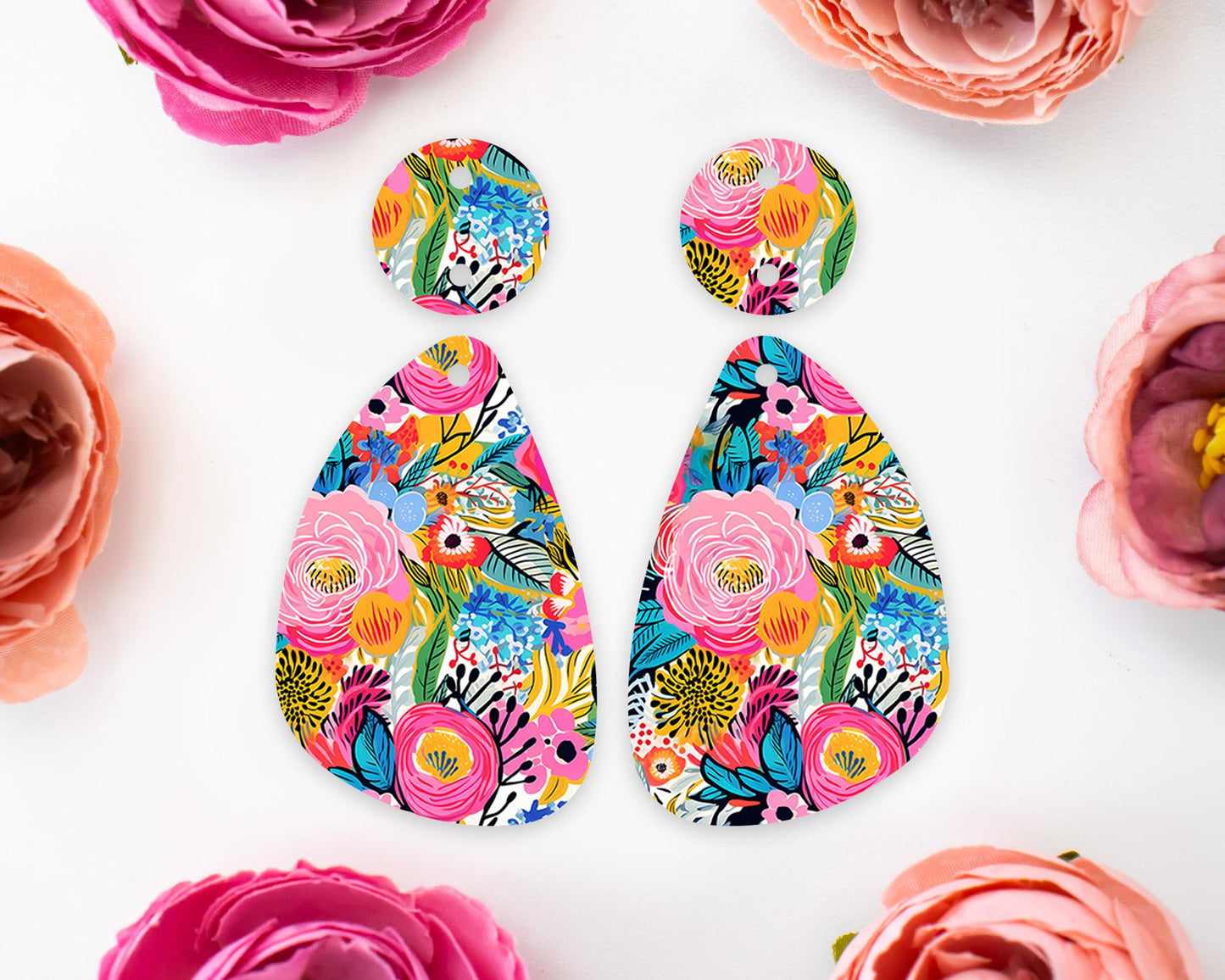 Bright Flowers Teardrop Earrings Blanks