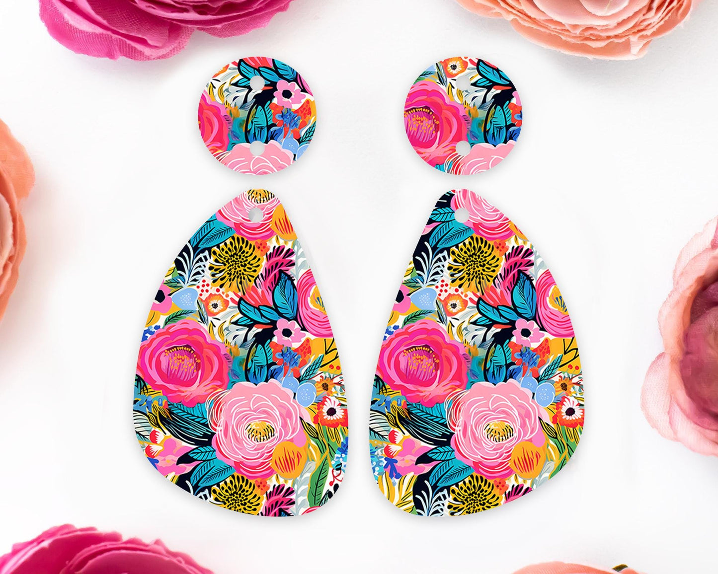 Bright Flowers Teardrop Earrings Blanks
