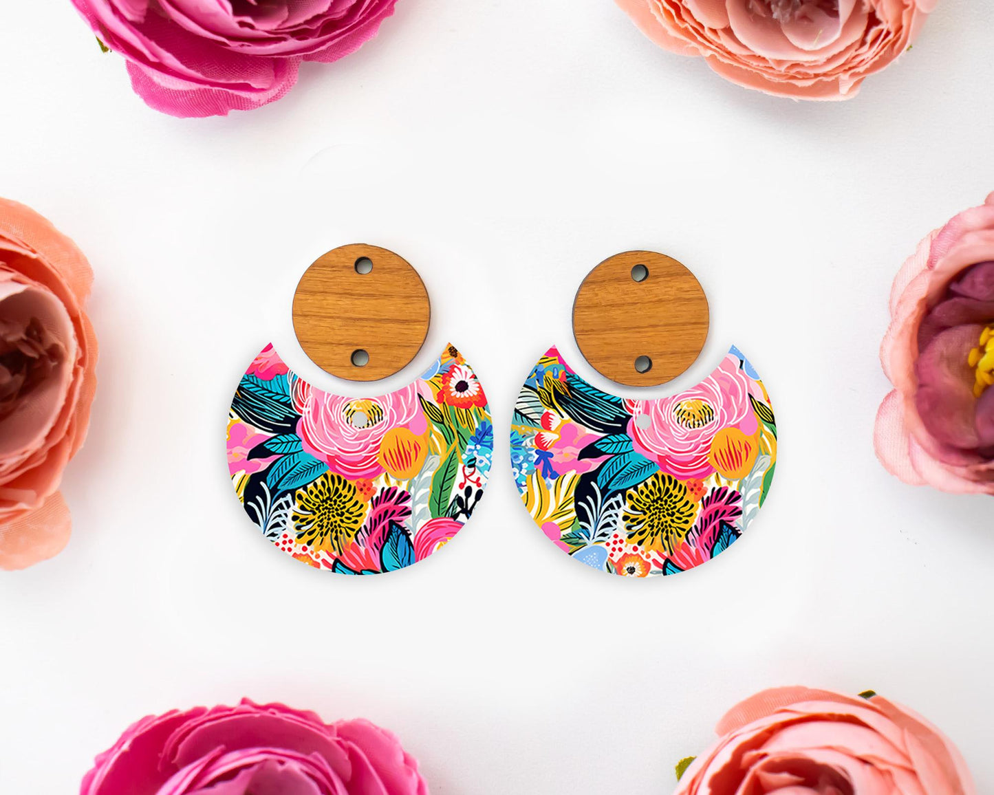 Bright Flowers Circle Drop Earrings Blanks