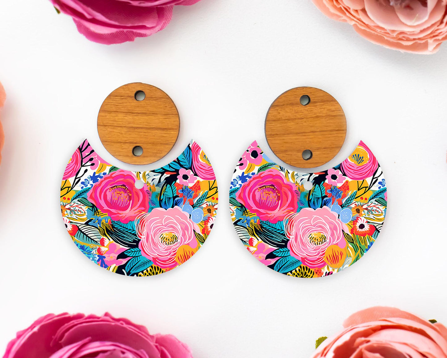 Bright Flowers Circle Drop Earrings Blanks