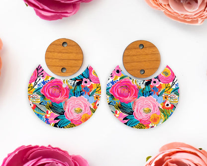 Bright Flowers Circle Drop Earrings Blanks