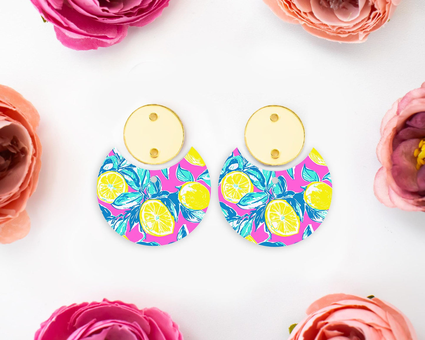 Preppy Lemon Circle Drop Earrings Blanks