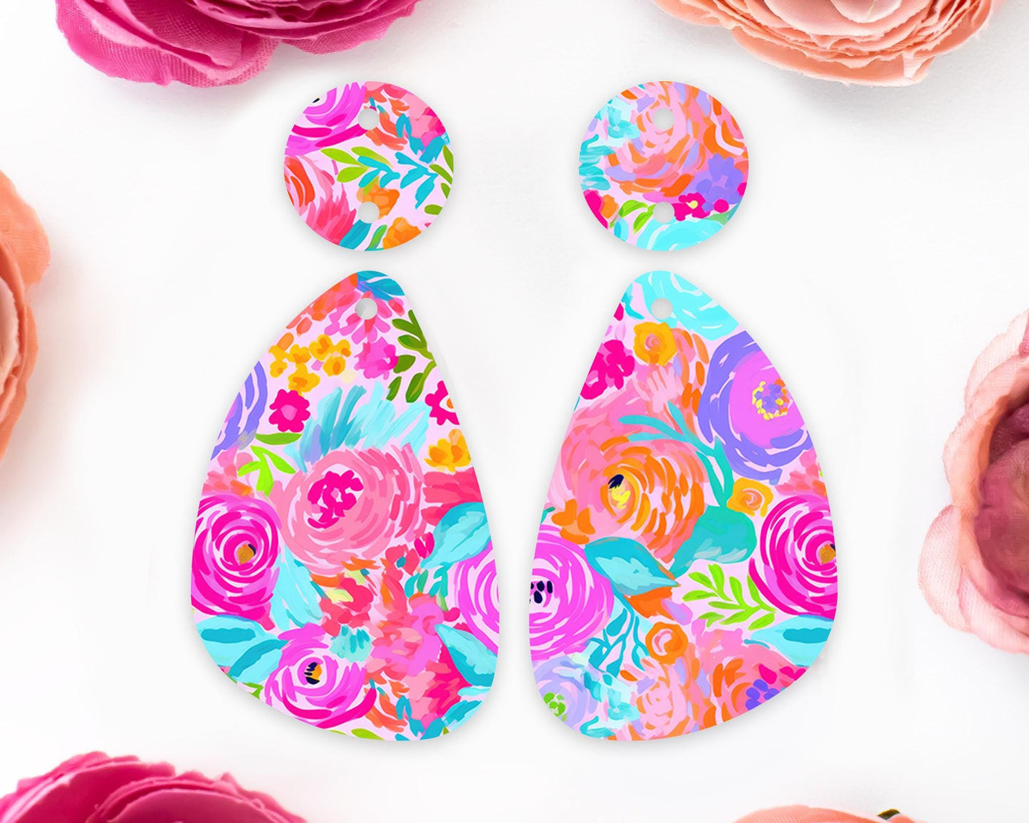 Preppy Flowers Teardrop Earrings Blanks
