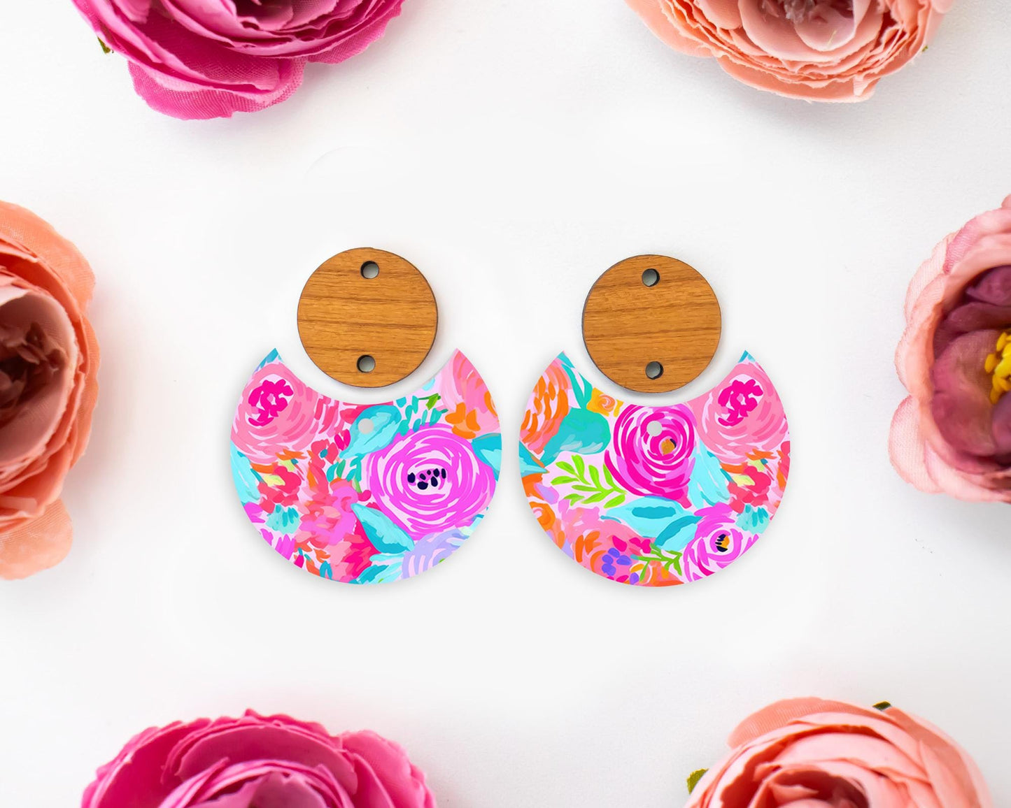 Preppy Flowers Circle Drop Earrings Blanks