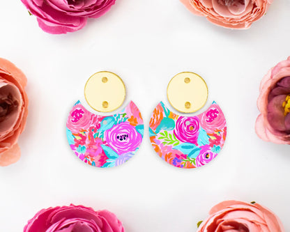 Preppy Flowers Circle Drop Earrings Blanks