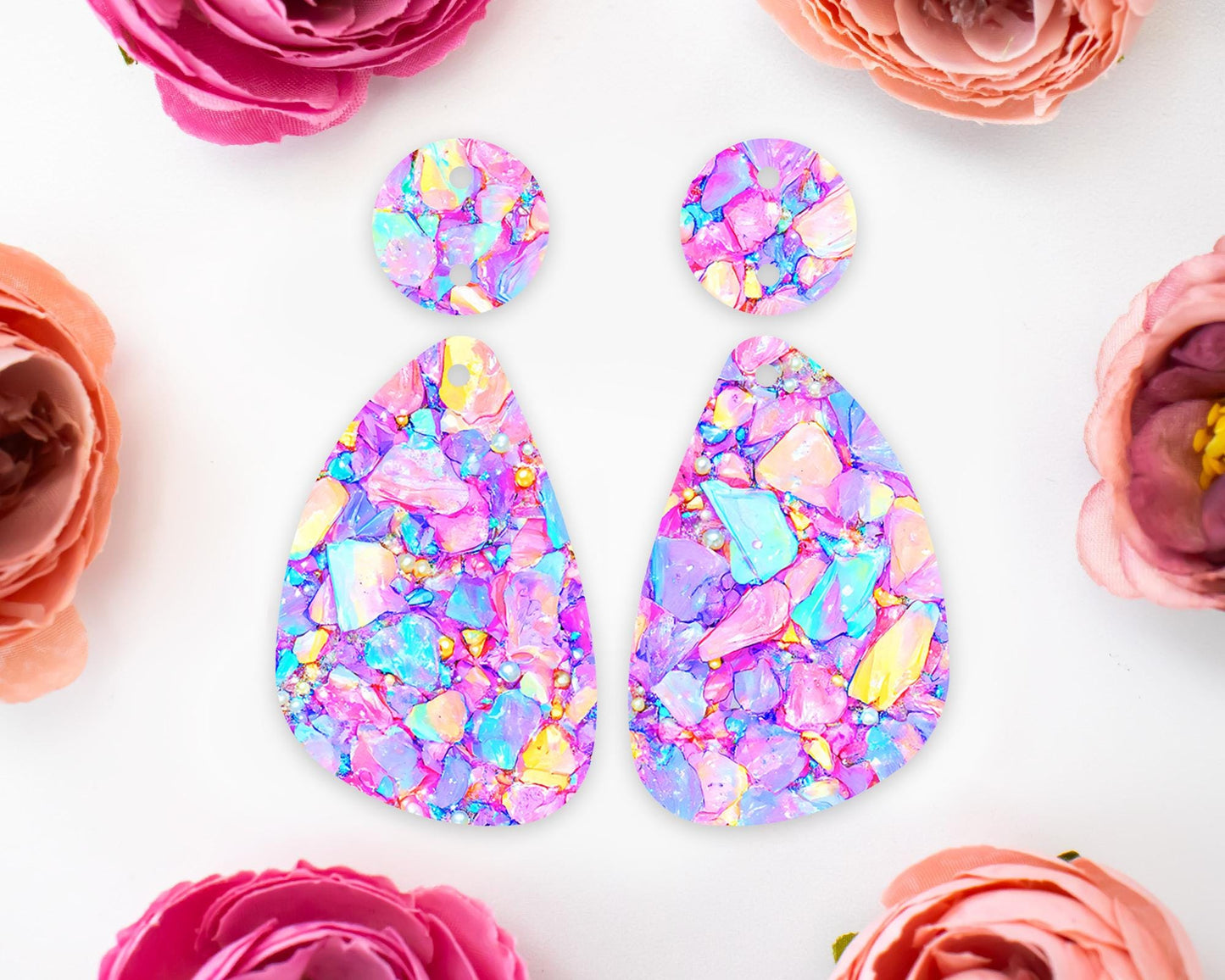 Pastel Confetti Stones Teardrop Earrings Blanks