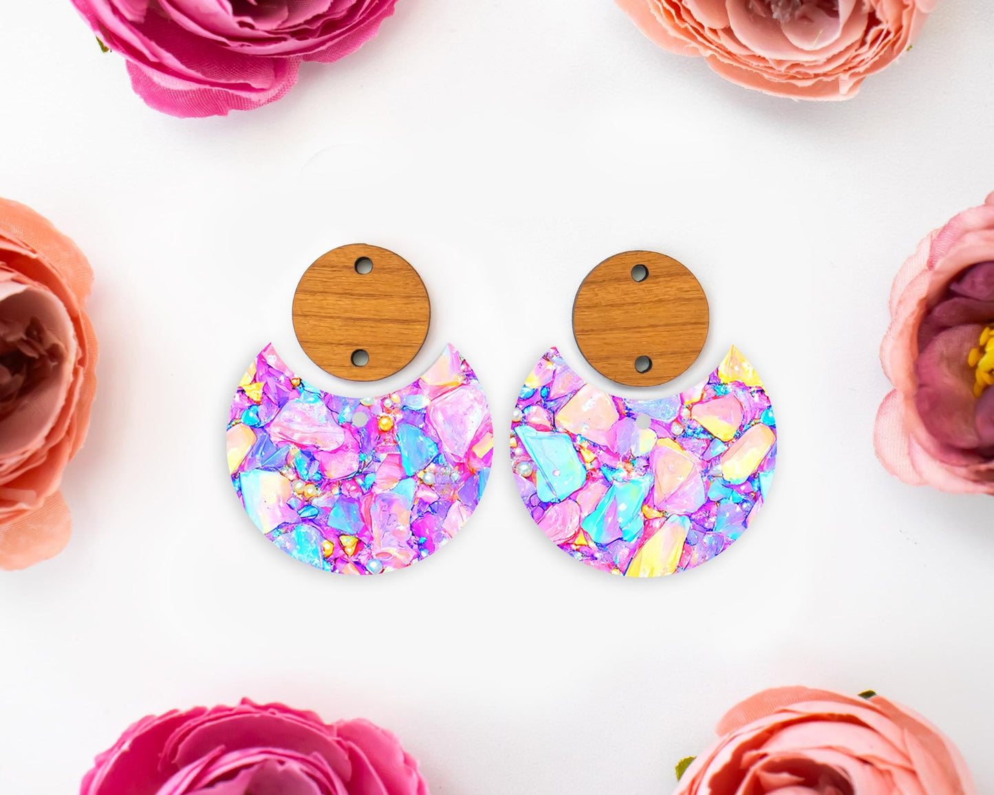 Pastel Confetti Stones Circle Drop Earrings Blanks