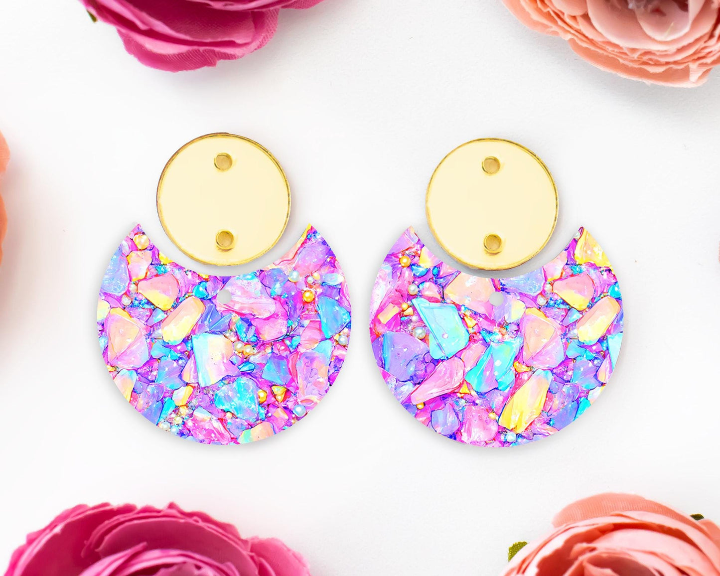 Pastel Confetti Stones Circle Drop Earrings Blanks
