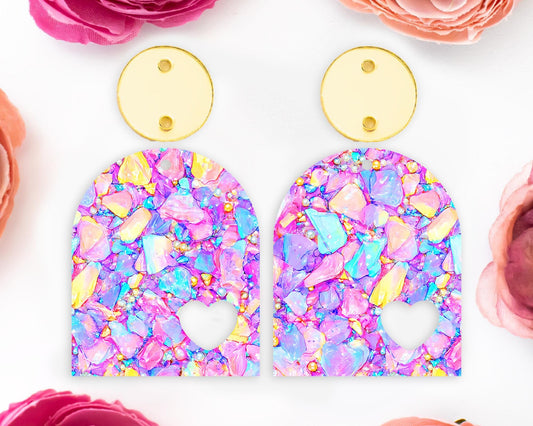 Pastel Confetti Stones Heart Arch Earrings Blanks