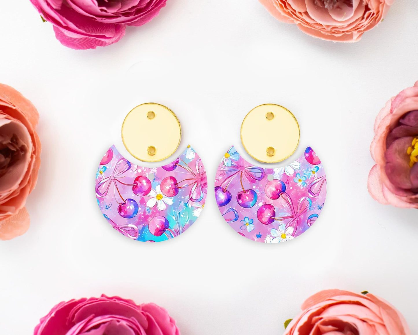 Cherries Circle Drop Earrings Blanks