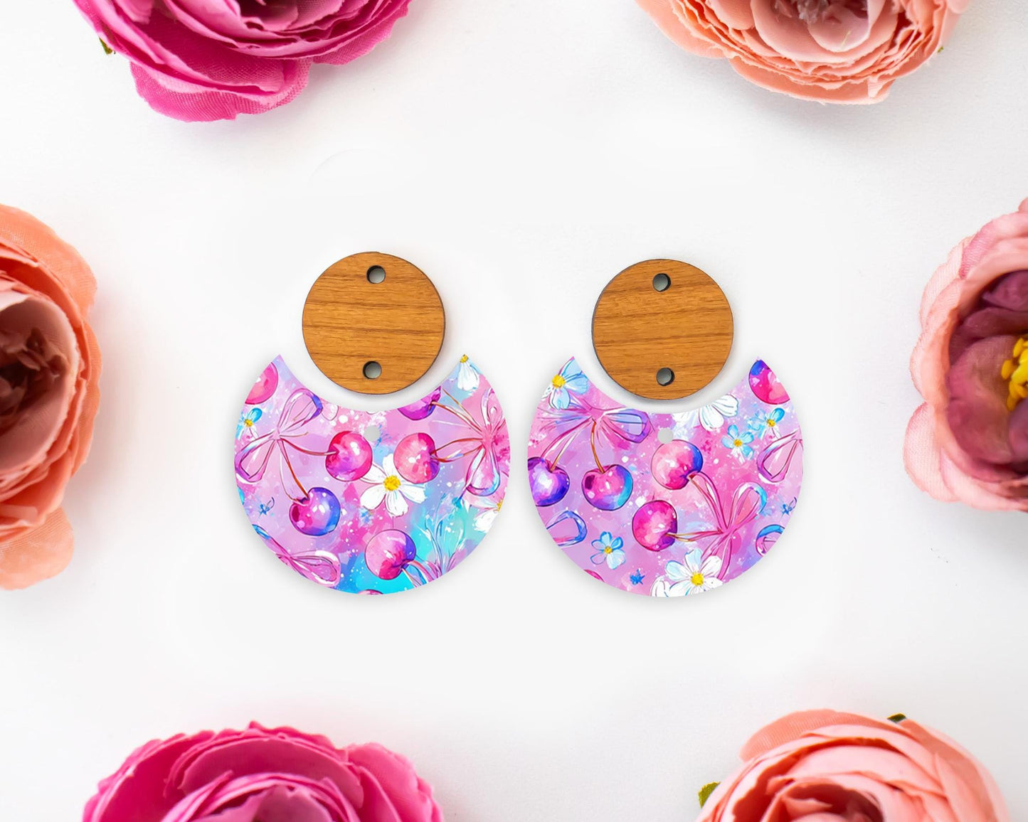 Cherries Circle Drop Earrings Blanks
