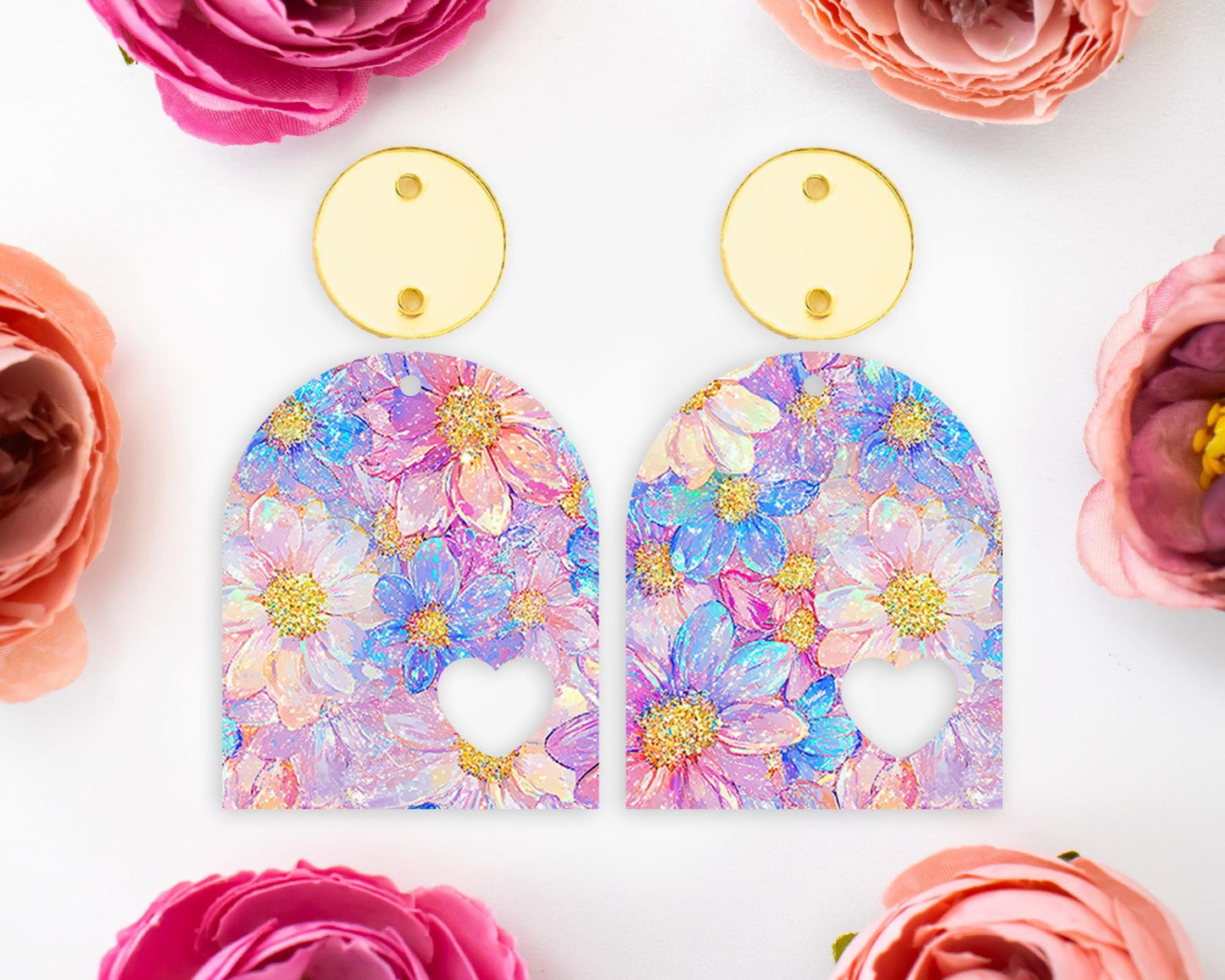 Pastel Flowers Heart Arch Earrings Blanks