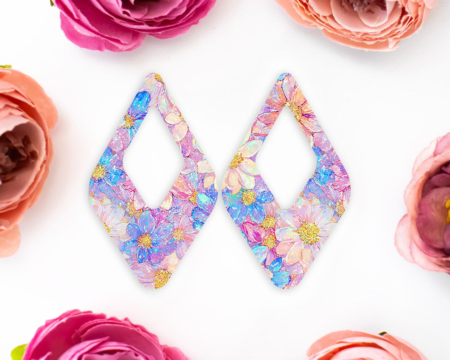 Pastel Flowers Teardrop Earrings Blanks