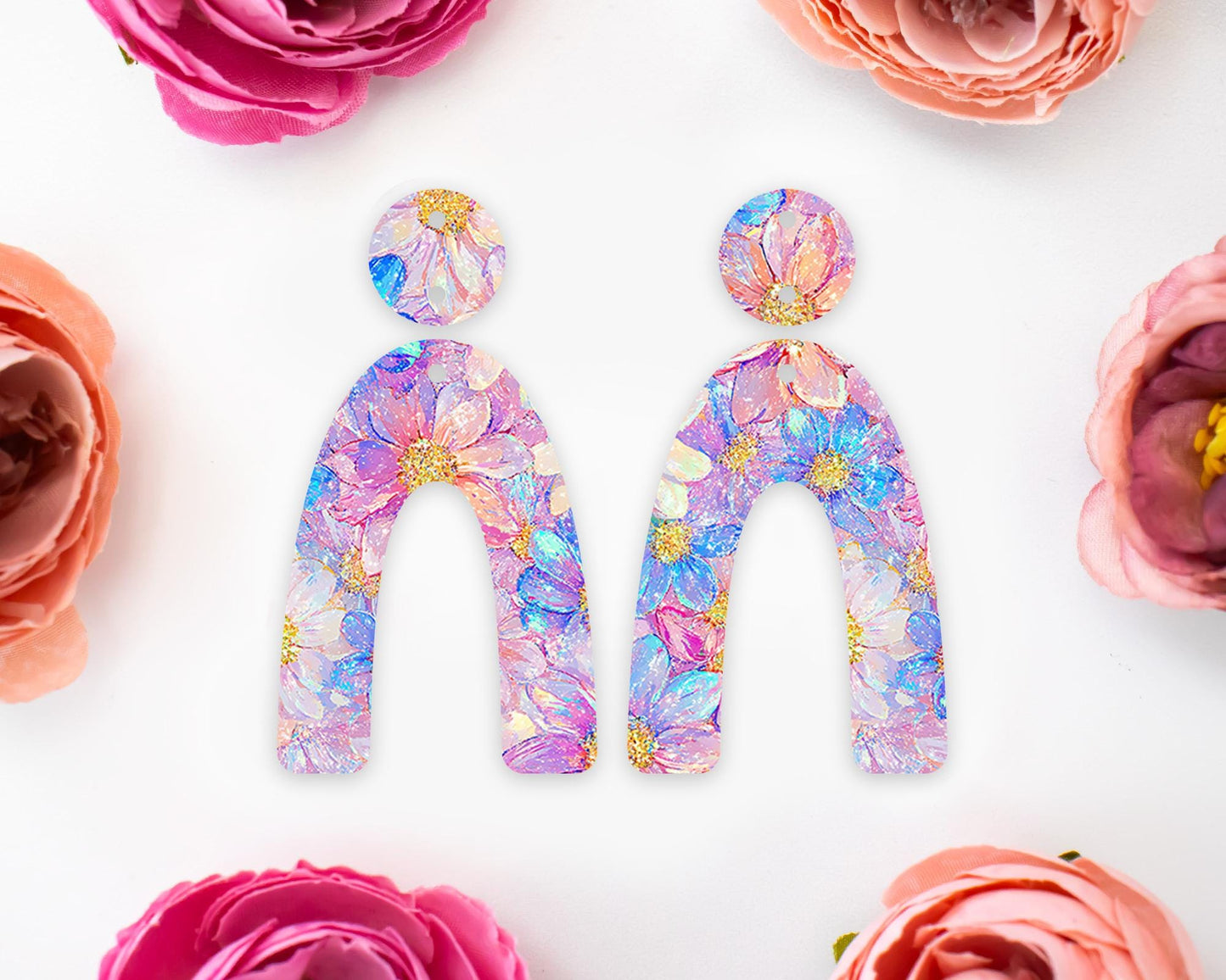 Pastel Flowers Arch Earrings Blanks