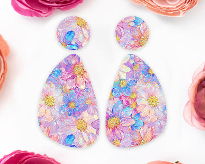 Pastel Flowers Teardrop Earrings Blanks